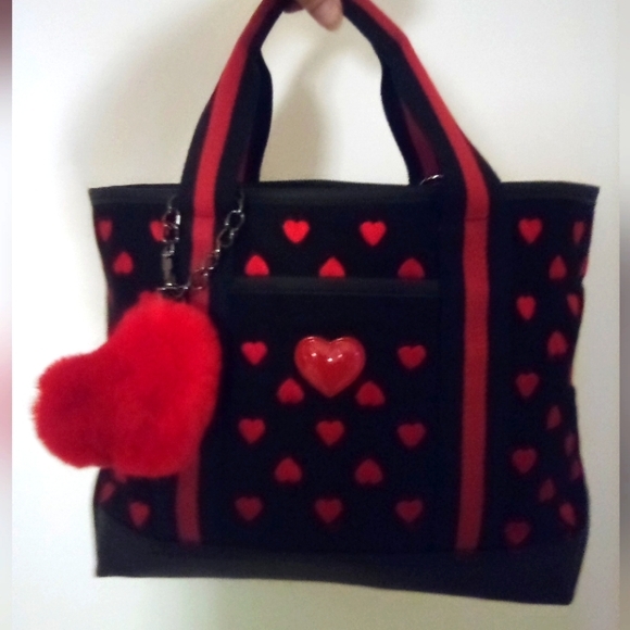 It's In Johnson Black Canvas Tote Bag With Hearts - Picture 1 of 7